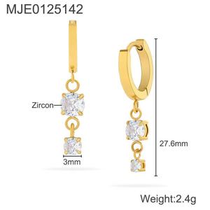 Pendientes Colgantes de Zirconia de Acero Inoxidable Coreano con Baño de Oro de 18K, Diseño Antideslustre, Venta al por Mayor para Mujer - Product Image 3