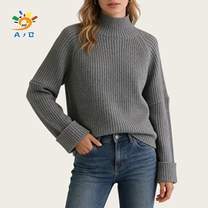 Venta al por mayor de fábrica: Suéter de punto AJB para <span class=keywords><strong>mujer</strong></span>, largo, de color liso, holgado, con <span class=keywords><strong>cuello</strong></span> <span class=keywords><strong>alto</strong></span>, mezcla de lana/acrílico - Product Image 5