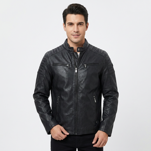 Chaqueta de Cuero Genuino Negra para Hombre, Corte Ajustado, Estilo Motero, Cafe Racer, de Piel Vacuna, con Hombros Acolchados, Vintage, Clásica y Personalizada - Product Image 1