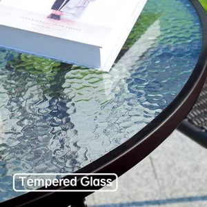 SKY-TOUCH Patio al aire libre Mesa de centro Waterwave Vidrio templado con marco de metal para uso en el patio - Product Image 4