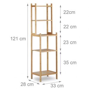Étagère de rangement en bambou à 5 niveaux, colonne étroite pour espaces restreints, finition laquée, pour salle de bain, cuisine, salon - Product Image 5