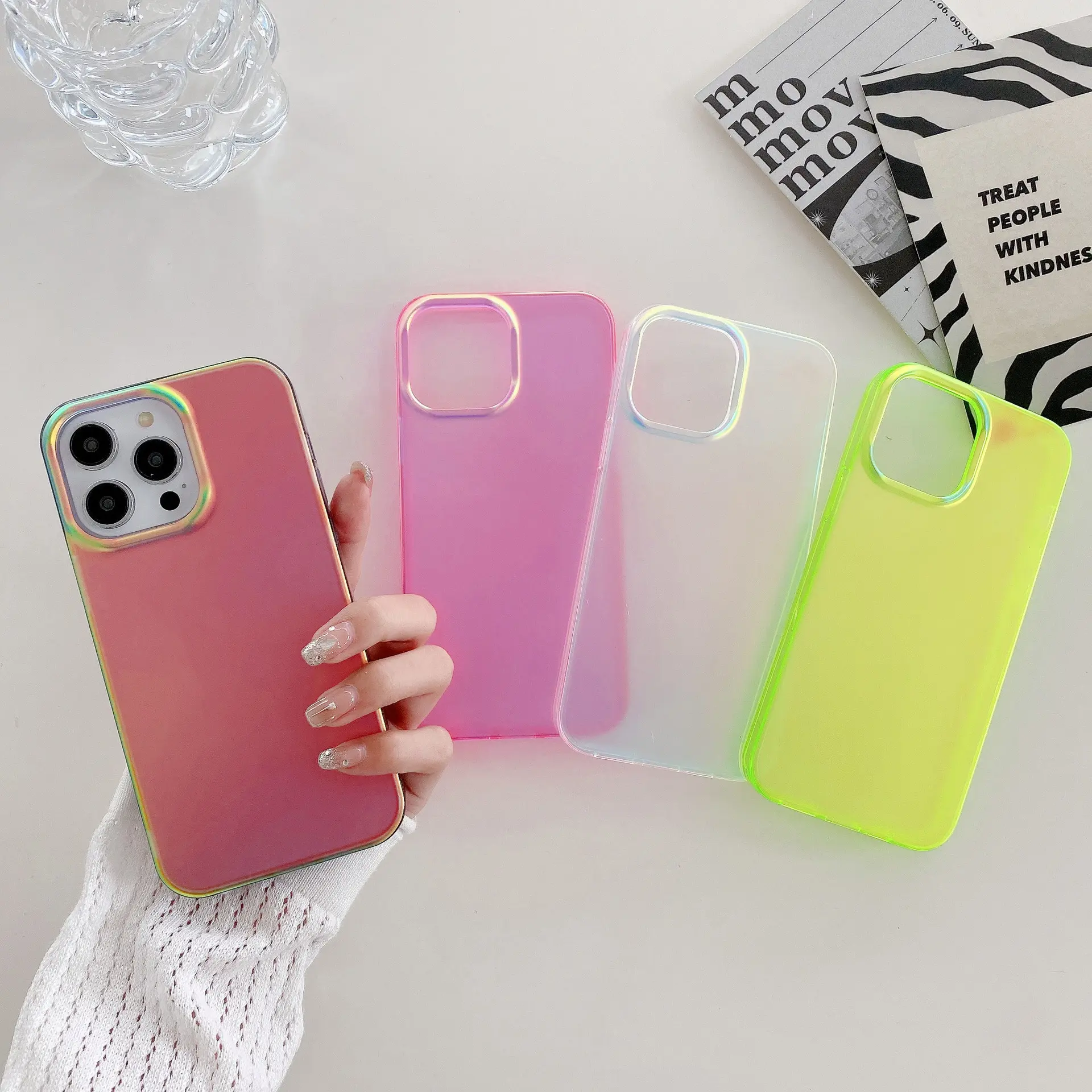 Funda de teléfono esmerilada fluorescente para iPhone 15Promax funda de protección contra caídas colorida