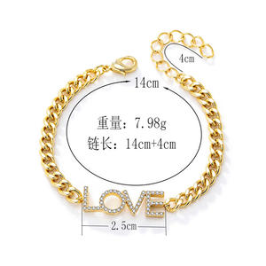 Bracelets à maillons ajustables en laiton rhodié plaqué or 18 carats avec zircon cubique, lettres d'amour brésiliennes, pour femmes et hommes - Product Image 3