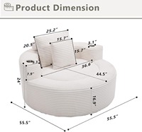 Eafurn Chaise longue monoplace surdimensionnée 55,5 pouces avec porte-gobelets, mousse haute densité, dossier et assise profonds sans armature, en tissu