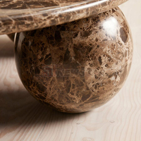 Newstar Table Basse de Salon Ronde Moderne en Marbre Luxe Naturel Personnalisée, Ensemble Table d'Appoint Café Dark Emperador avec 5 Boules