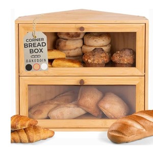 Wisdom Tree Corner Bread Box Wooden <b>Large</b> Capacity Storage <b>Bin</b> For <b>Kitchen</b> Bakery Use - Product Image 1