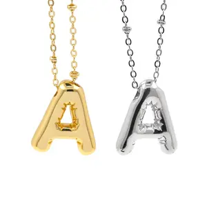 Custom A-Z Balloon Letter Pendant Name Necklace 26 Bubble Alphabets Gold Plated O-Chain Hip Hop Personalized Jewelry Gifts