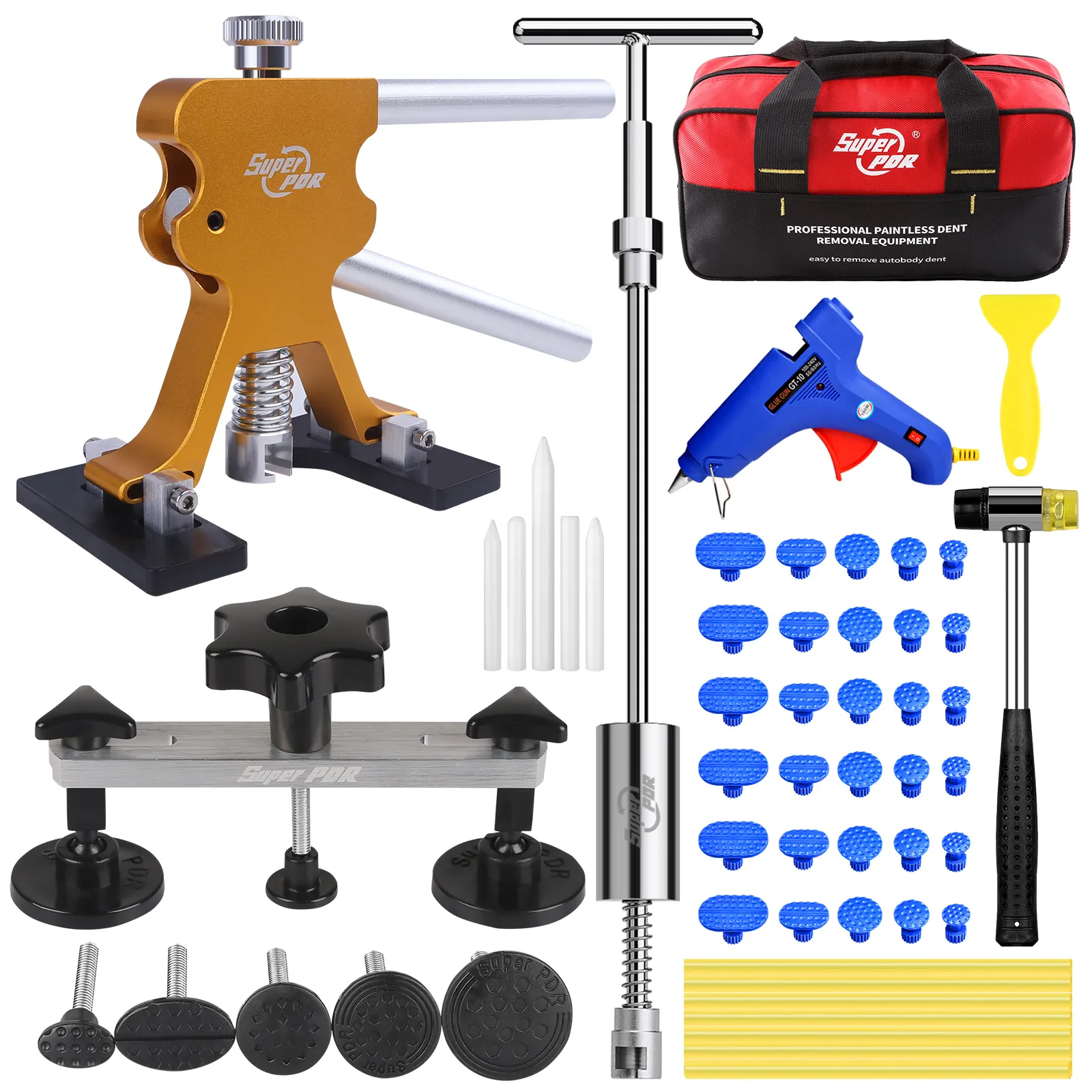 Bộ 10 Dụng Cụ Sửa Chữa Vết Lõm Thân Xe Tự Động, Bộ Dụng Cụ Sửa Chữa Vết Lõm Với Búa Trượt T Bar