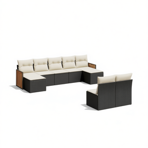 Ensemble de canapés de jardin noir et crème en rotin d'extérieur avec coussins en mousse haute densité, design contemporain imperméable - Product Image 1