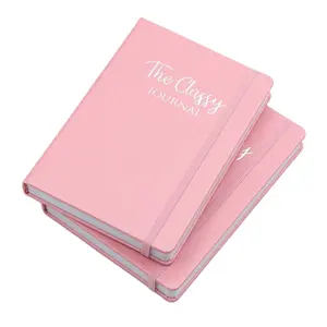 Tampa de papel de couro pu personalizada, cobertura dura caderno impresso gravado a5 a6 diário azul rosa