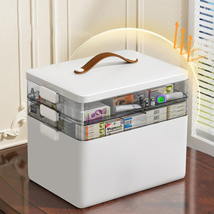 Nhà xách tay công suất lớn 3 Tier tủ thuốc hộp tổ chức với da xử lý và nắp đậy - Product Image 2