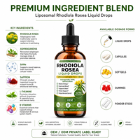 Complément Alimentaire Liquide Liposomal de Rhodiola Rosea en Gouttes, Mélange Adaptogène avec Ashwagandha, Safran et L-Théanine pour le Bien-être Quotidien