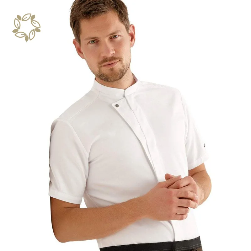 Куртка шеф-повара из органического хлопка с коротким рукавом, куртка повара со скрытыми пуговицами из конопли, униформа шеф-повара ресторана