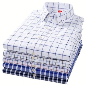 Nuova Camicia Oxford Resistente a Quadri per Uomo, Manica Lunga, Slim Fit, Bianca, Business, Giovanile, in Cotone - Product Image 1