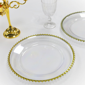Assiette de présentation ronde en plastique transparent avec bord doré et perles dorées, argentées ou noires – Offre Spéciale Mariage - Product Image 2