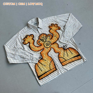 Camisa <span class=keywords><strong>de</strong></span> Franela Personalizada para Hombre, Diseño Gráfico <span class=keywords><strong>de</strong></span> Dibujos Animados con Aerógrafo, Estilo Vintage a Cuadros, con Botones, Ropa Urbana, Fabricación OEM, MOQ Bajo, Venta al Por Mayor - Product Image 2