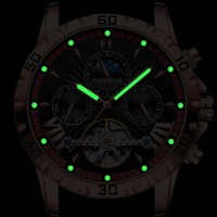 Jam Tangan Mekanik Otomatis Tourbillon POEDAGAR 1410, Jam Tangan Mewah Pria Tahan Air Bercahaya dengan Tali Kulit, Jam untuk Pria