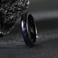 Gentdes Jewelry Fashion Rings 4MM High Poli Blue Sandstone Inlay Tungstène Wedding Band Women Black Tungsten Ring