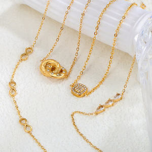 Collier Pendentif Géométrique en Acier Inoxydable pour Femme, Bijou Tendance, Design Elliptique Irrégulier, Sertissage Pavé, Idéal Cadeau pour Toutes Occasions - Product Image 1