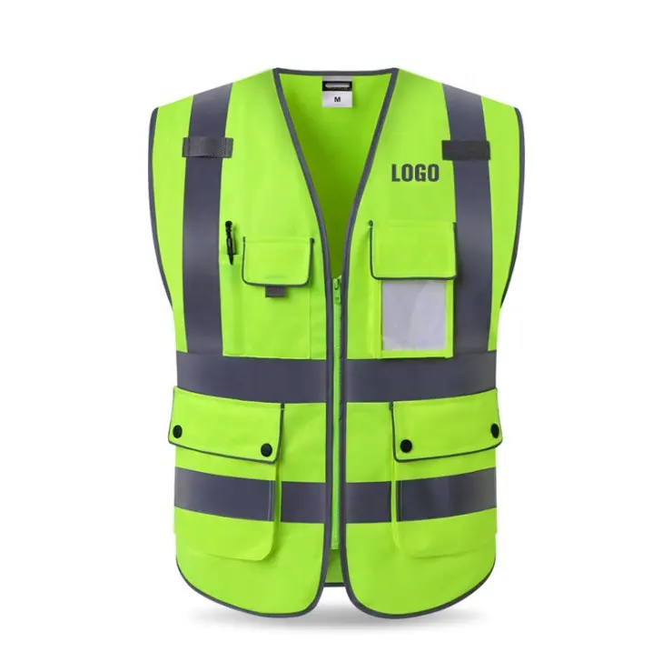 Yansıtıcı giyim yelek şantiye iş güvenliği ceket trafik yeşil floresan cepler ile