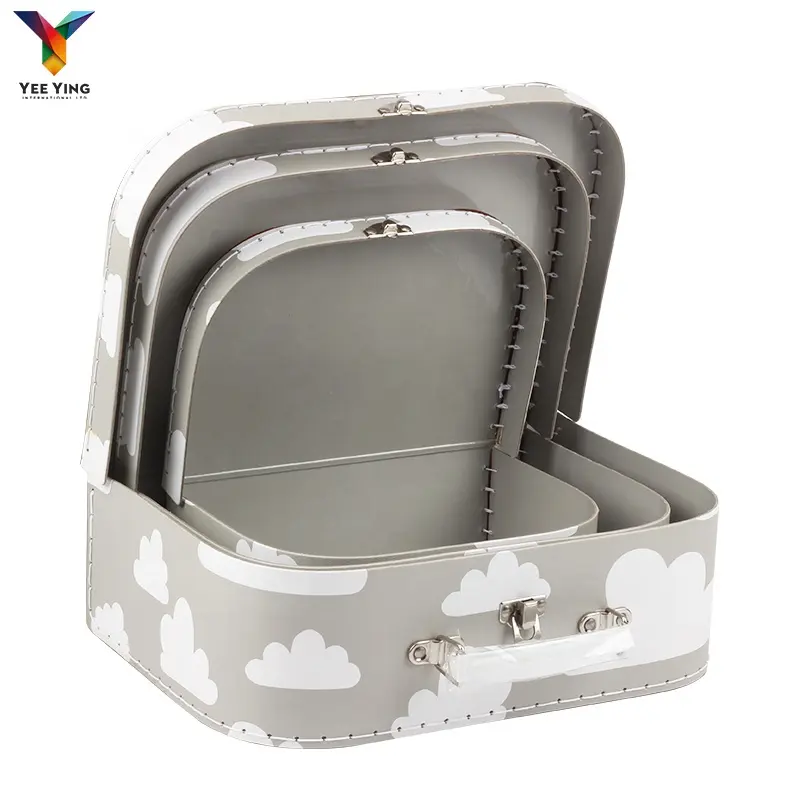 Factory Wholesale Custom Logo White cloud Design Cardboard suitcase Packaging Baby Gift Box Suitcase