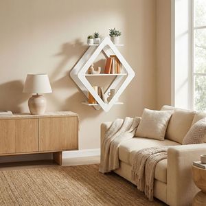 Geometric Diamond Wall Mounted Shelf 2 Tier Multi Layer Storage For Living Room Bedroom <b>Decorative</b> Rack - Product Image 2