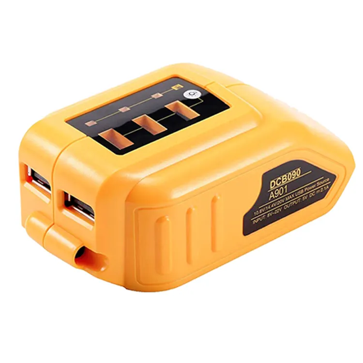 Convertidor de adaptador de batería DCB090, con 2 USB, usado, todo tipo de baterías de iones de litio DEWALT, paquetes de 10,8 V, 14,4 V, 18V