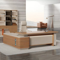 Bureau de direction avec lampe LED, meuble de rangement, design moderne, pour directeur général, superviseur, table et chaise haut de gamme, ambiance élégante