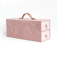 Étui en cuir à double tiroir de présentation de qualité supérieure avec poignée en feuille d'or personnalisée et design en relief
