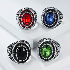 Anillos Vintage de Acero de Titanio con Piedras Preciosas, Engaste de Bisel con Piedras Rojas, Azules, Verdes y Negras, Joyería de Moda Unisex, Regalo - Product Image 1