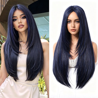 Wig buatan mesin mode selebriti wanita terlaris baru, gaya Korea sehari-hari, rambut lurus panjang coklat dingin, wajah manis lembut