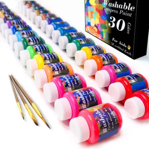 30 colores 2 oz cada líquido no tóxico niños fluorescente brillo metálico neón colores para pintar con los dedos lavable pintura a temperatura