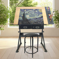 Table de dessin ergonomique robuste avec plateau inclinable et tabouret pour le dessin technique, l'illustration et les projets créatifs