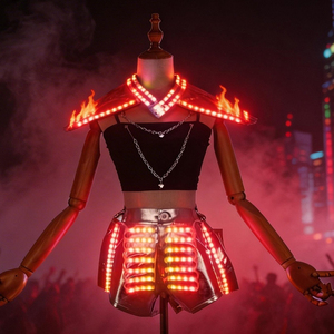 Traje LED Luminoso para Mujer, Chal y Pantalones Cortos, Atuendo de DJ para <span class=keywords><strong>Discoteca</strong></span>, Ropa de Baile Gogo para Actuaciones en Escenario, Vestuario Rave para Festivales de Música - Product Image 6