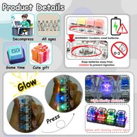 Wholesale 4 in 1 Transparent Stress Relief Clicker Toy Plastic Square Keyboard Fidget Keychain with LED Lights