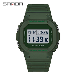 SANDA 2107スポーツリストウォッチ男の子用ブラックデジタル発光カレンダー防水ゴムストラップ高級セラミックレザーバンドODM - Product Image 6