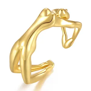 Joyería de Latón chapado en oro de 18K, diseño de personalidad del cuerpo humano 3D, anillo abierto, accesorios, anillos R214140