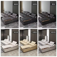 Canapé d'angle modulaire moderne de luxe en cuir extensible à trois places avec structure métallique en forme de L pour salon