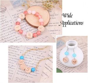 Accesorios de Joyería DIY de 15 mm, Letras Impresas en Madera de Haya Ecológica para Pulseras, Cuentas Sueltas Hechas a Mano - Product Image 4