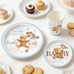 Artículos para Fiesta de Baby Shower con Ositos de Peluche, 30 Platos y Vasos Desechables Azules y Marrones para Revelación de Género de Niño, para Dar la Bienvenida al Bebé - Product Image 2