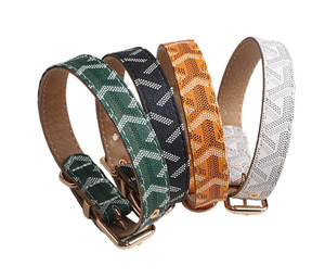 Custom <b>Leather</b> Dog <b>Collars</b> Geometric Pattern Buckle Closure All Seasons Classic Style Pet Accessories - Product Image 2