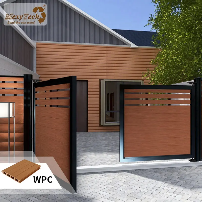 MexyTech composite wood fence Automatic Double Swing Gate WITH OPERATOR