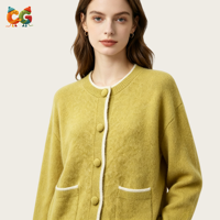 Cardigan en laine à col rond et poches plaquées pour femme, coupe ample, manches longues, couleur unie, style décontracté, vente directe usine CG, fournisseur pour femmes
