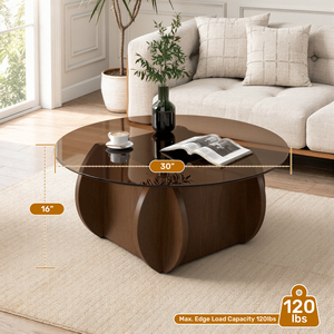Modern <b>Round</b> Coffee <b>Table</b> Wood Top <b>Side</b> <b>Table</b> with Wood Base Easy to Assemble Eco-Friendly Durable Accent <b>Table</b> for Living Room - Product Image 4