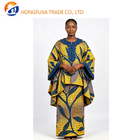 Kain Batik Afrika 100% Katun Karded Tenun, Latar Belakang Kuning, Cetakan Daun dan Ranting Biru, Kain Ankara Berat Sedang untuk Anak Laki-laki