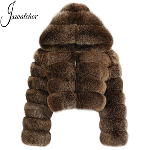 Giacca Invernale Calda in Vera <span class=keywords><strong>Pelliccia</strong></span> di Volpe, Stile Corto con Grande Cappuccio in <span class=keywords><strong>Pelliccia</strong></span>, Giacca in Vera <span class=keywords><strong>Pelliccia</strong></span> di Volpe Blu Naturale per Donna - Product Image 1