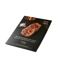 Impression de livrets promotionnels personnalisés pour steaks, carton couché duplex 275 g/m², recto-verso, couleur intégrale, reliure parfaite pour hôtels de luxe