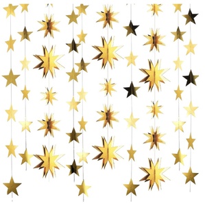 Guirlande de cinq étoiles en papier miroir, petites bannières étoiles, décorations suspendues pour Noël, Thanksgiving, Ramadan, fête, nouveauté - Product Image 1