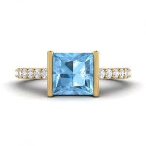 Jewelry <b>Rings</b> 14K Gold Plated Ladies Women Shinny <b>Ring</b> Blue Topaz CZ <b>Ring</b> <b>Band</b> - Product Image 2