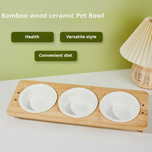 Tigela De Cachorro De Cerâmica Com Borda Encurvada Para Proteger O Pescoço E Evitar Derramamentos Tigela De Comida De Gato Com Bambu Encurvada E Tigela De Madeira - Product Image 2
